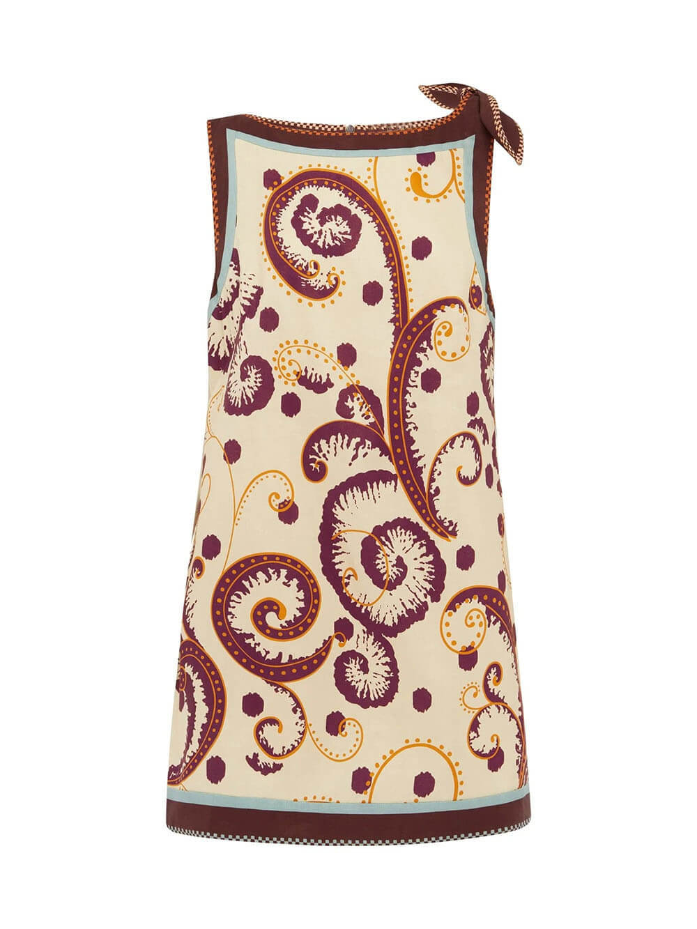 Classic Palelis Print Straight Neck Tie-Waist Mini Dress