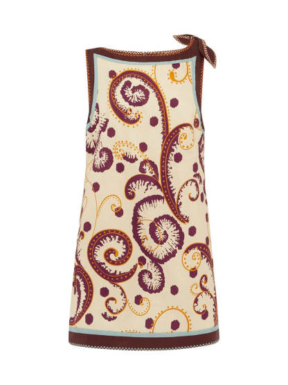 Classic Palelis Print Straight Neck Tie-Waist Mini Dress