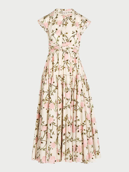 Retro Floral Elegance Ruched Bodycon Maxi Dress