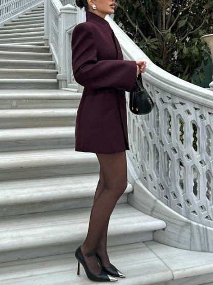 Classic Solid Color Lapel Long Sleeve Casual Pocket Long Blazer