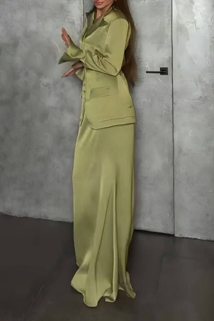 Elegant Satin Button-Embellished Lapel Shirt