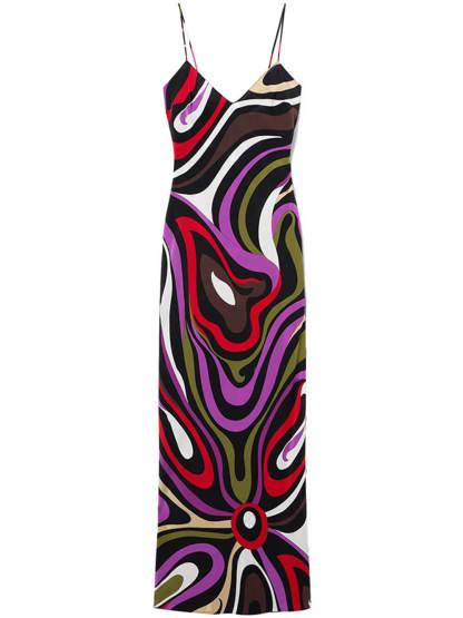 Retro Printed Satin Backless Maxi Dress
