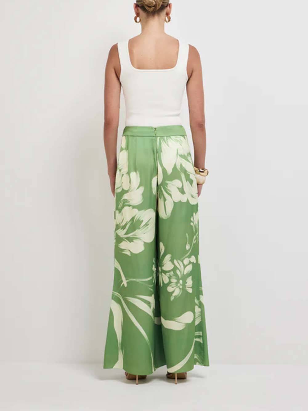 Modern Satin Abstract Floral Print Bell-Bottom Pants