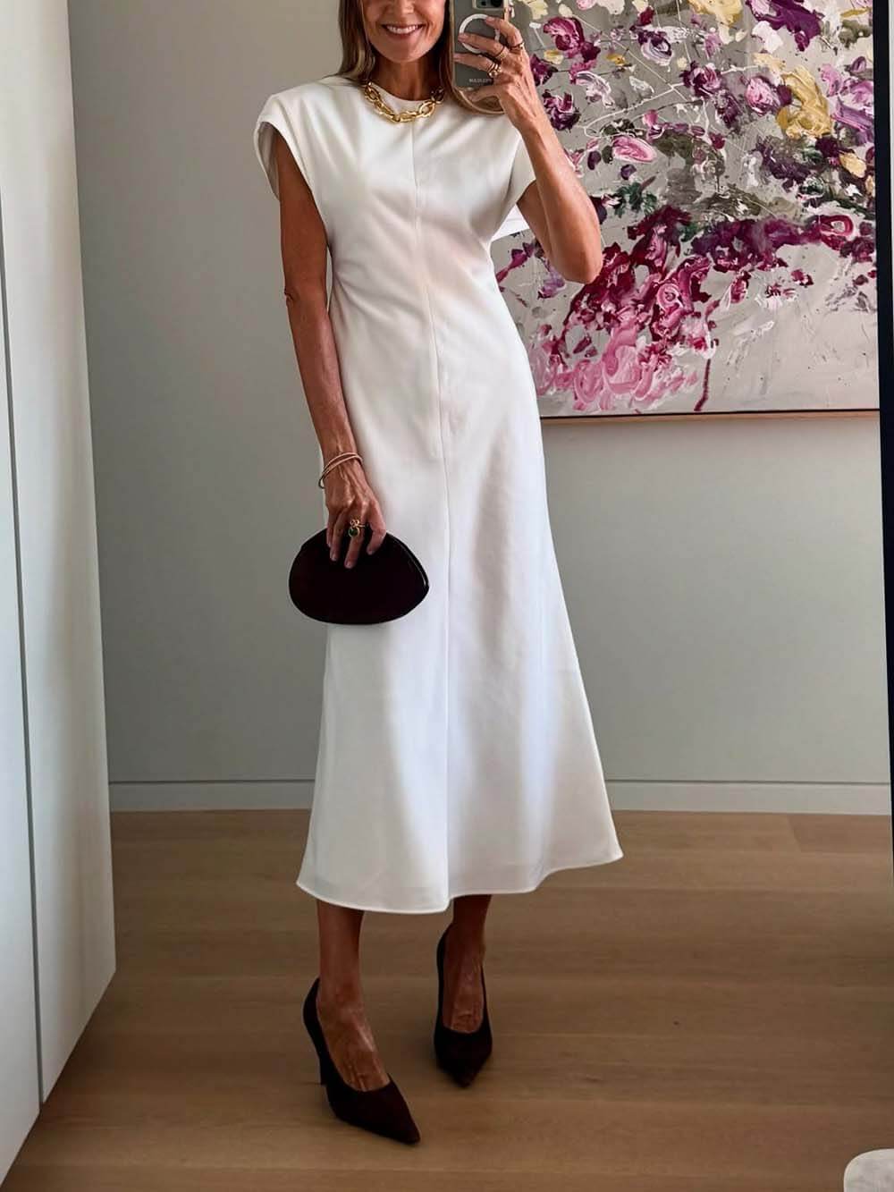 Elegant Drop-Shoulder Slim Maxi Dress