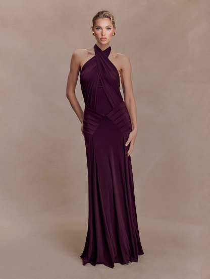 Elegant Pleated Fitted Backless Maxi Dress