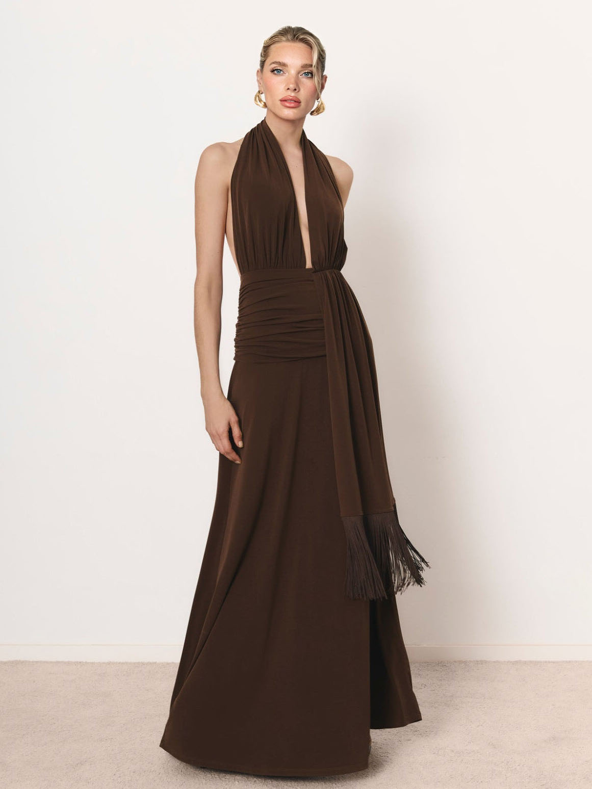 Sexy Deep V-Neck Fringe Party Maxi Dress