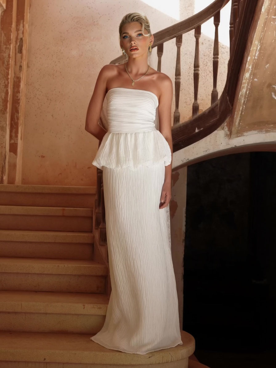 Elegant Strapless Ruched Skirt Two-Piece Set