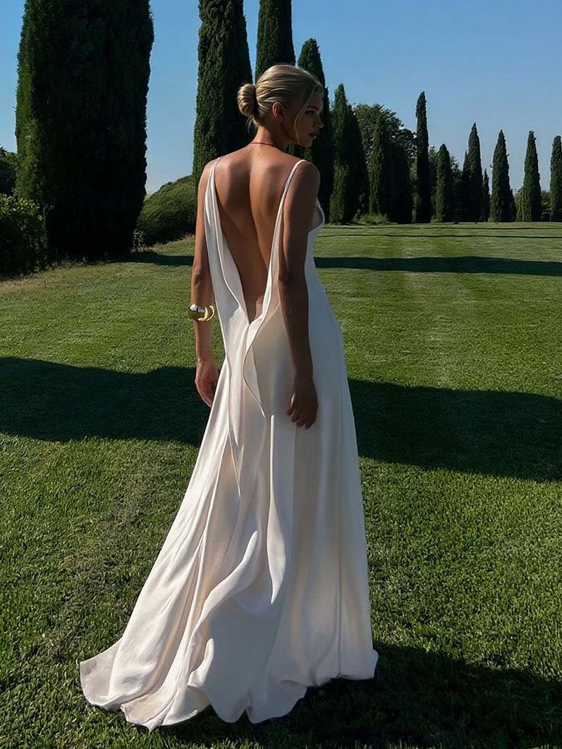 Sexy Elegant Satin Side High Slit Maxi Dress