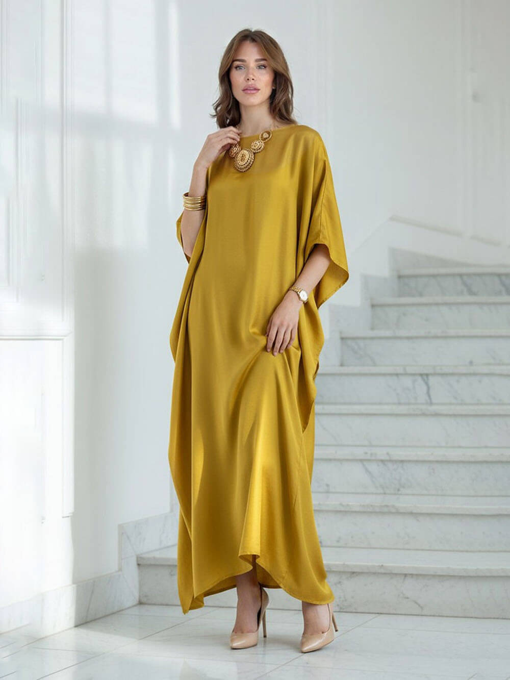 Bohemian Satin Kimono Maxi Dress