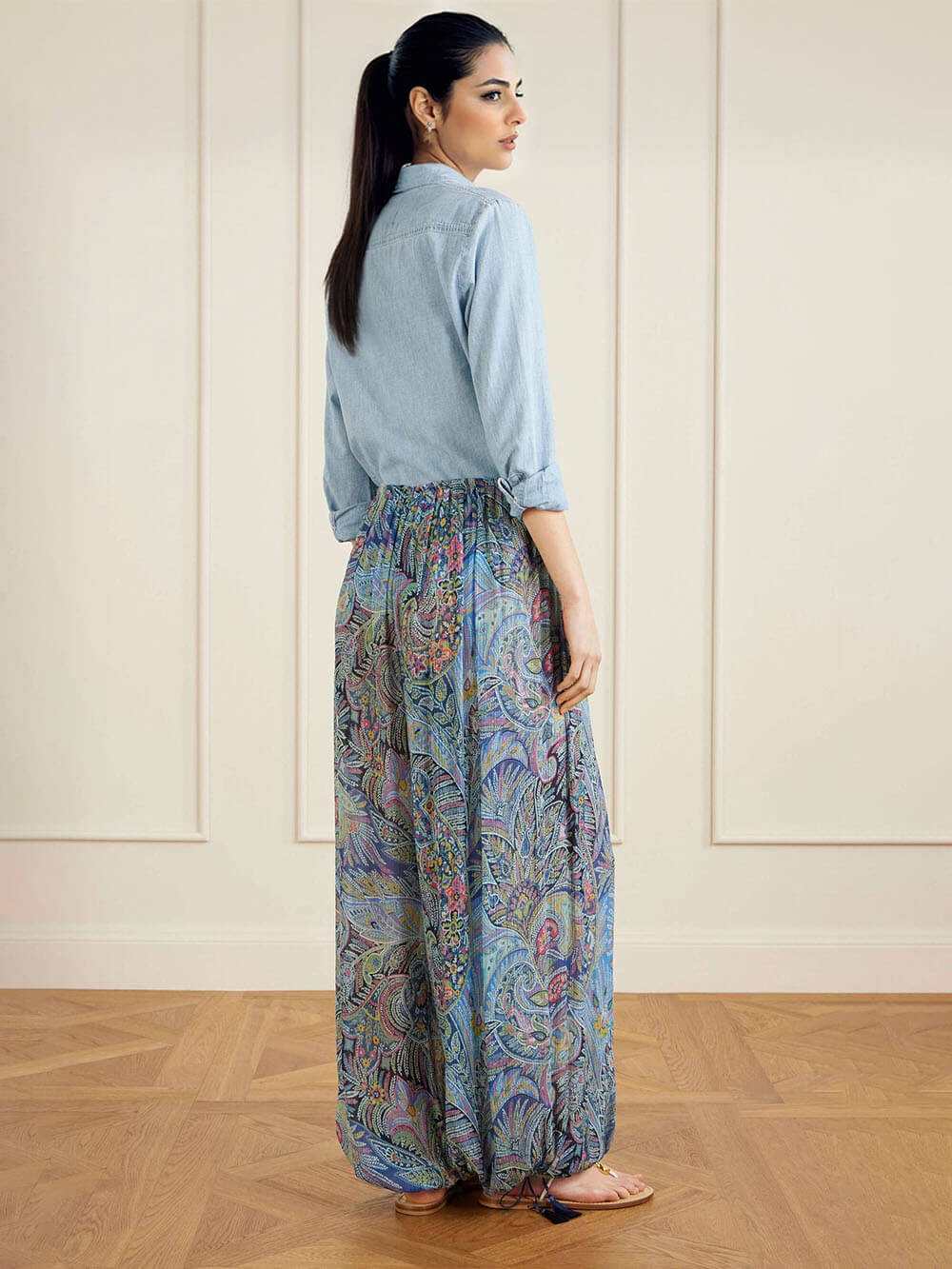Exquisite Printed Crepe Wide-Leg Pants