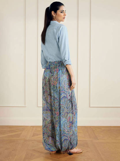 Exquisite Printed Crepe Wide-Leg Pants