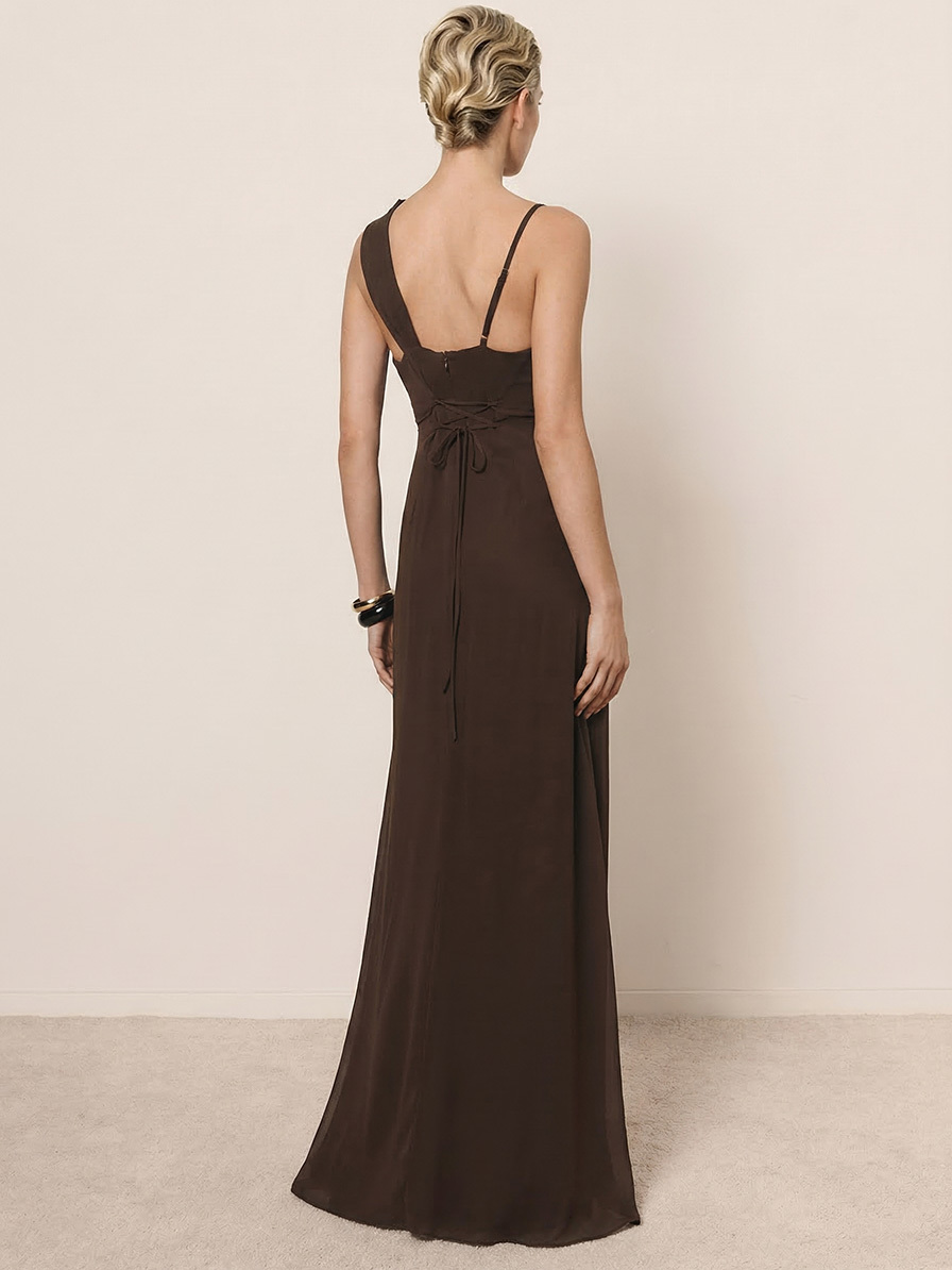 Elegant Lace Panel Draped Neck Sleeveless Maxi Dress