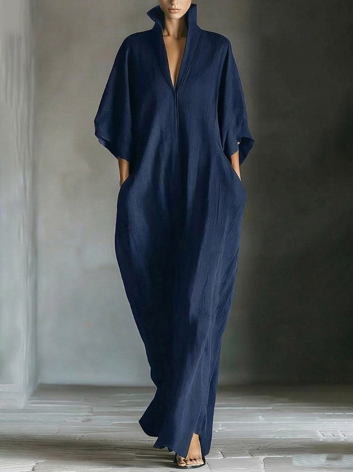 Elegant High-Neck Batwing Sleeve Maxi Dress