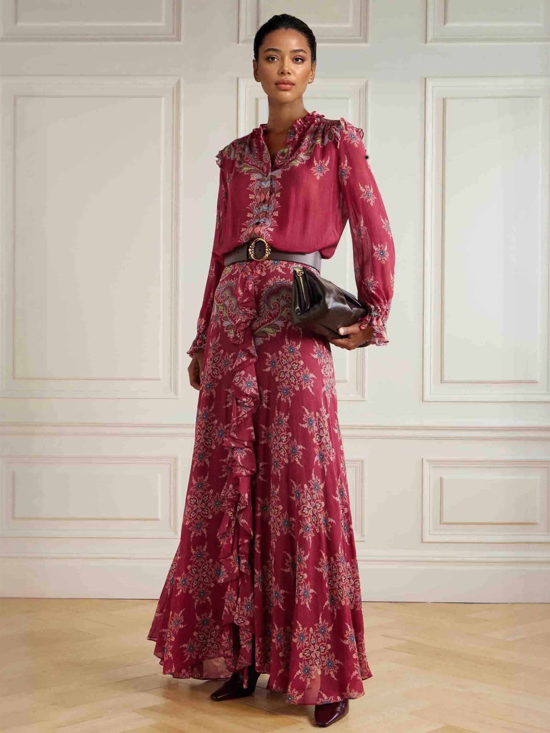 Exquisite Bohemian Ruffled Printed Chiffon Skirt