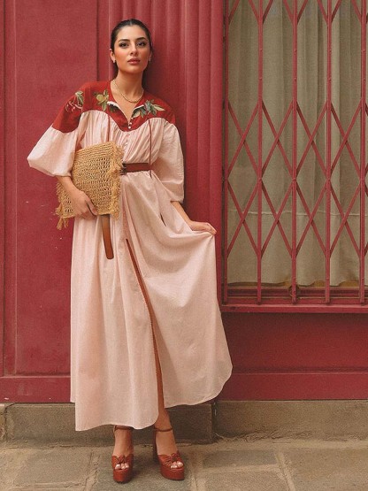 Retro Fruit Print Puff Sleeve Maxi Dress