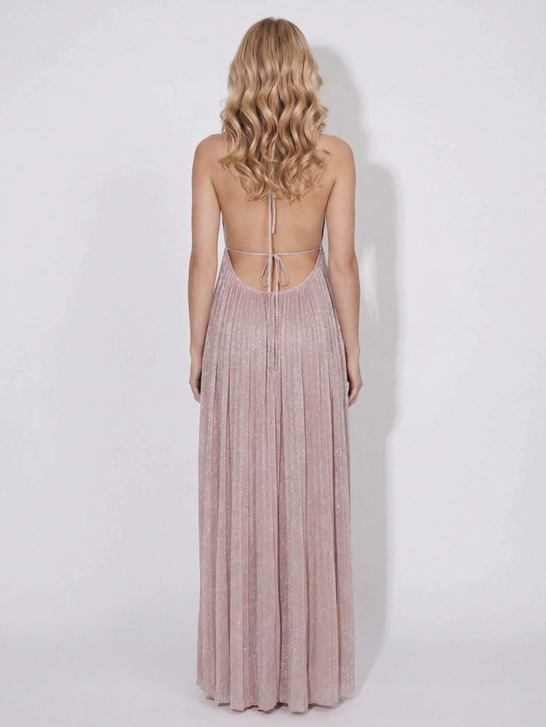 Elegant Tulle Pleated Evening Gown Maxi Dress