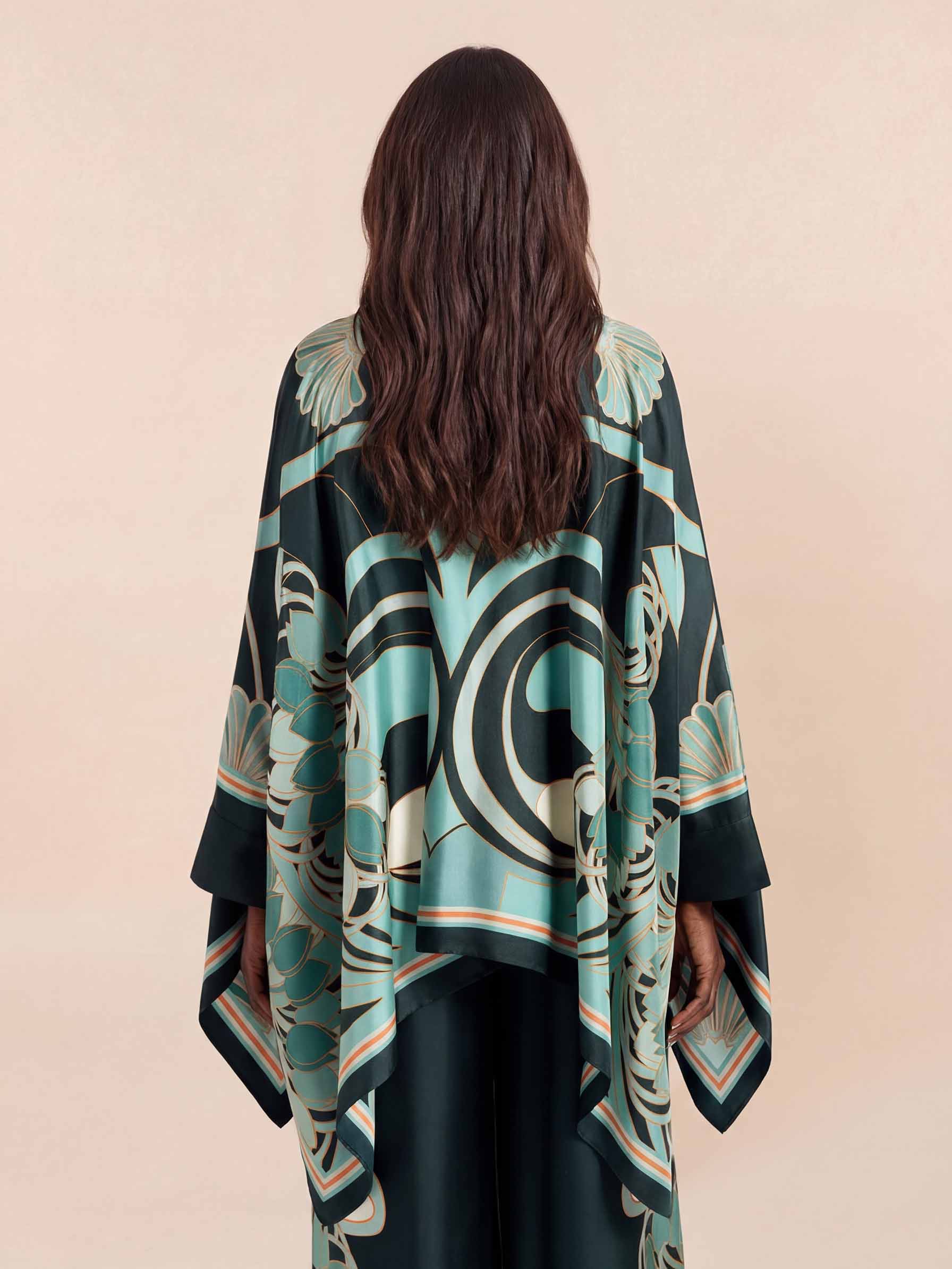 Elegant Abstract Print Satin Shirt & Wide Leg Pants Set