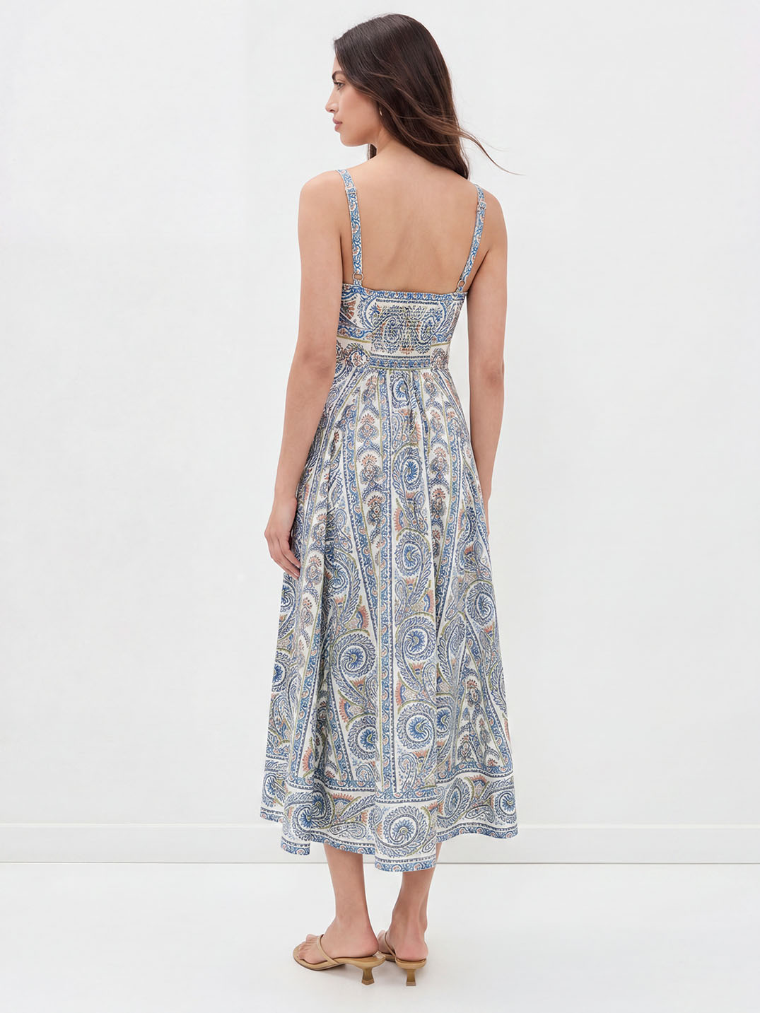 Bohemian Paisley Print Square Neck Midi Dress