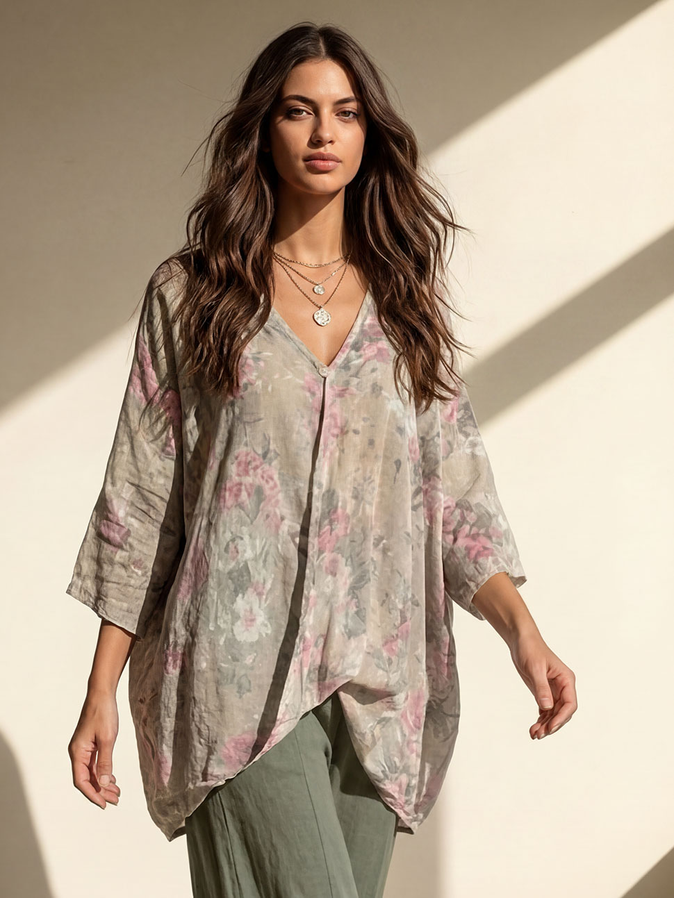 Casual Floral Print Flowing Top & Wide-Leg Pants Set