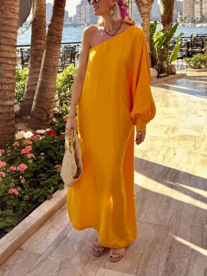 Boho One-Shoulder Slit Vacation Maxi Dress