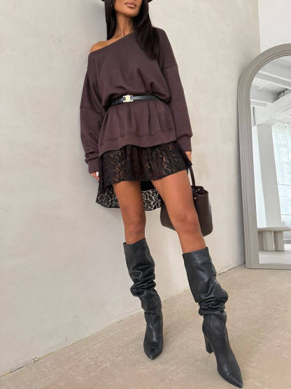 Fashionable Lace Patchwork Off-Shoulder Loose Mini Dress