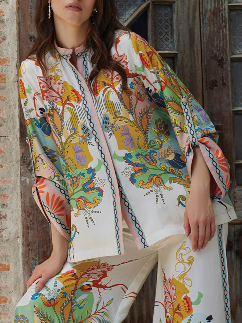 Artistic Elegance Bold Digital Print Loose Button-Down Oversized Shirt