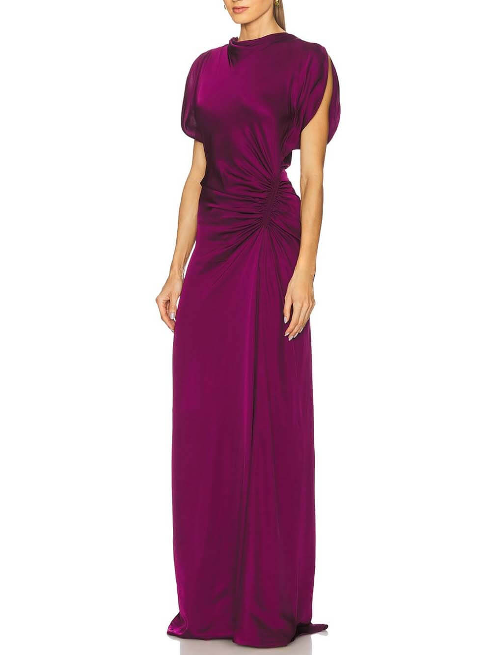 Exquisite High-Neck Side Pleated Party Maxi Dress