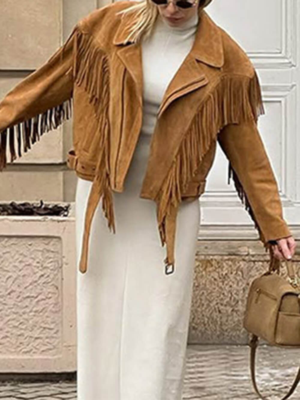 Retro Chic Fringe Suede-Look Wide-Shoulder Jacket