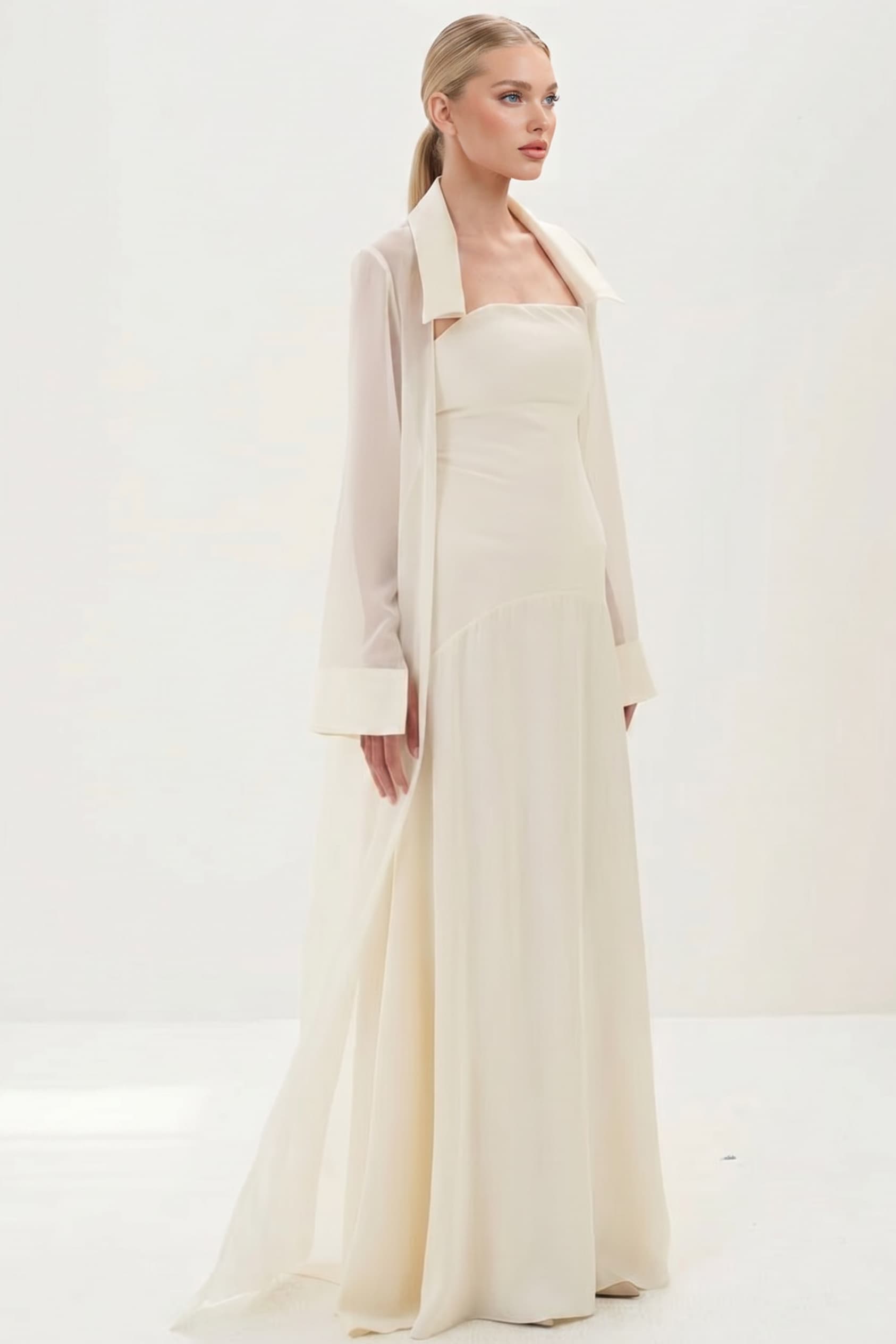 Elegant Satin Maxi Dress & Long Sheer Chiffon Cover-Up Two-Piece Set
