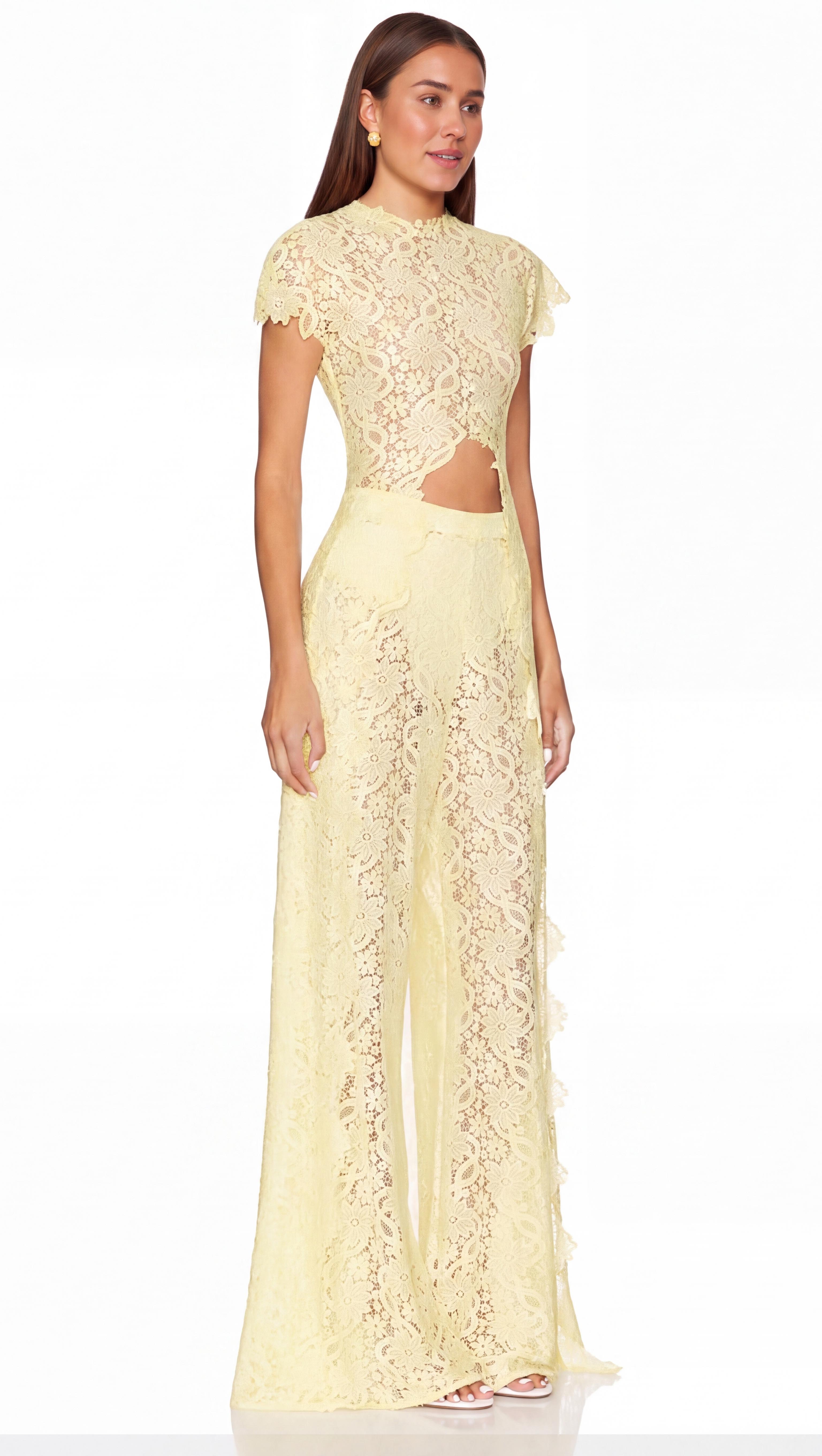 Lace Long-sleeved Top And Wide-leg Pants Set