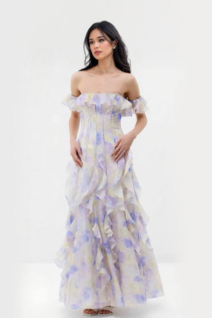 Casual Vacation-Style Strappy Floral Ruffle Maxi Dress