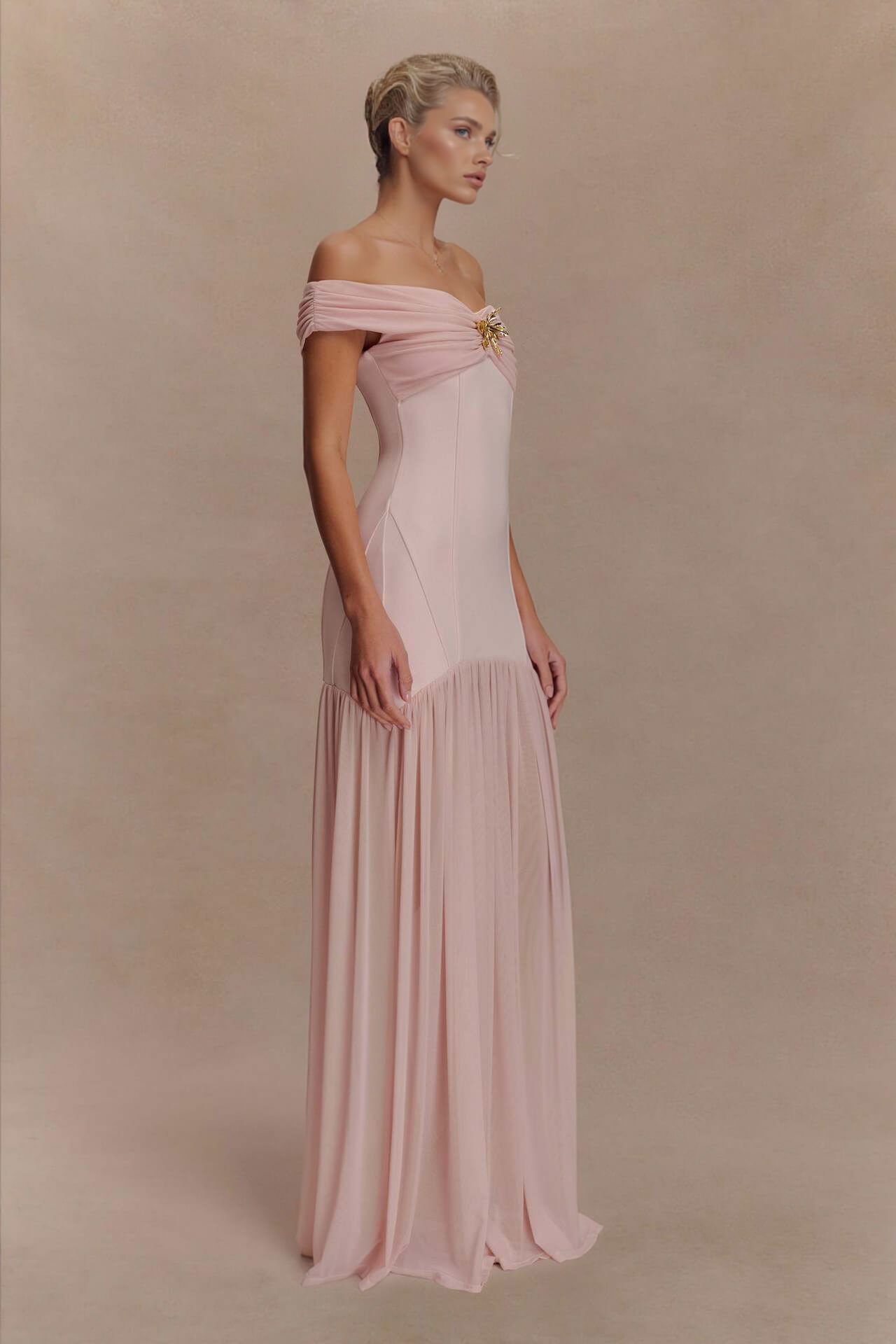 Elegant Floral-Embellished Strapless Bodycon Maxi Dress