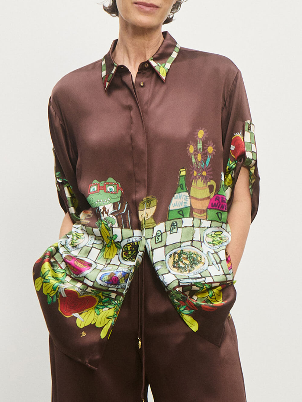 Unique Floral Print Elastic Waist Wide-Leg Pants