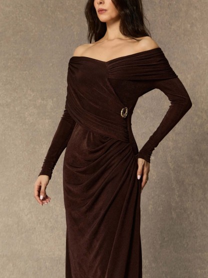 Elegant One-shoulder Pleated Knit Maxi Dress