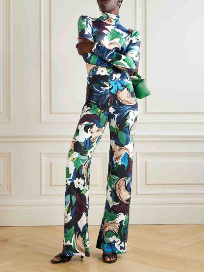 Retro Floral Print Long-sleeved Bodysuit