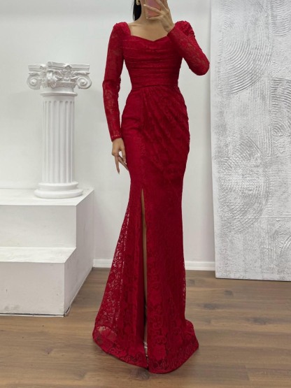 Elegant Lace Slit Maxi Dress