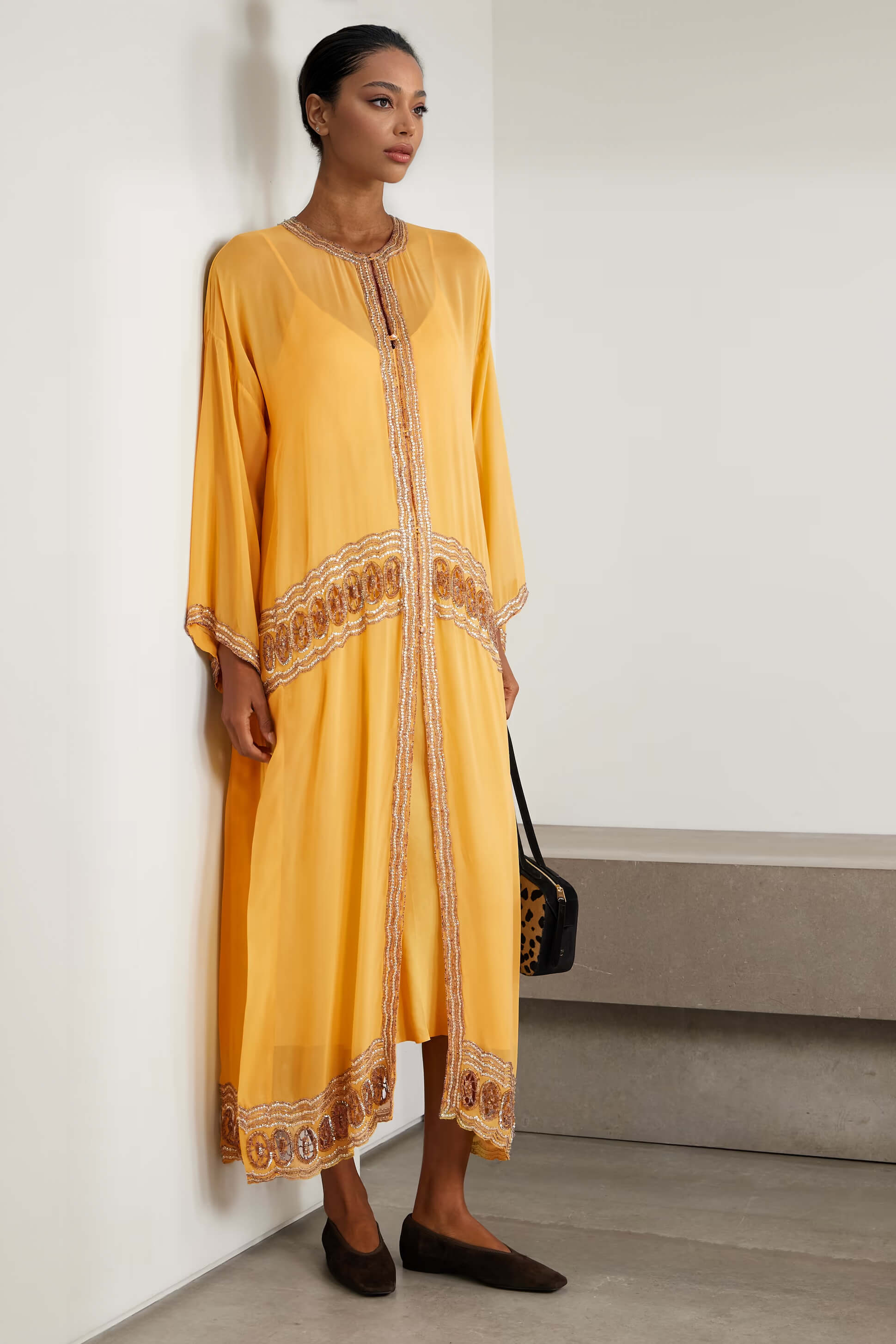 Elegant Fashion Sequin-Trim Sheer Maxi Robe Dress