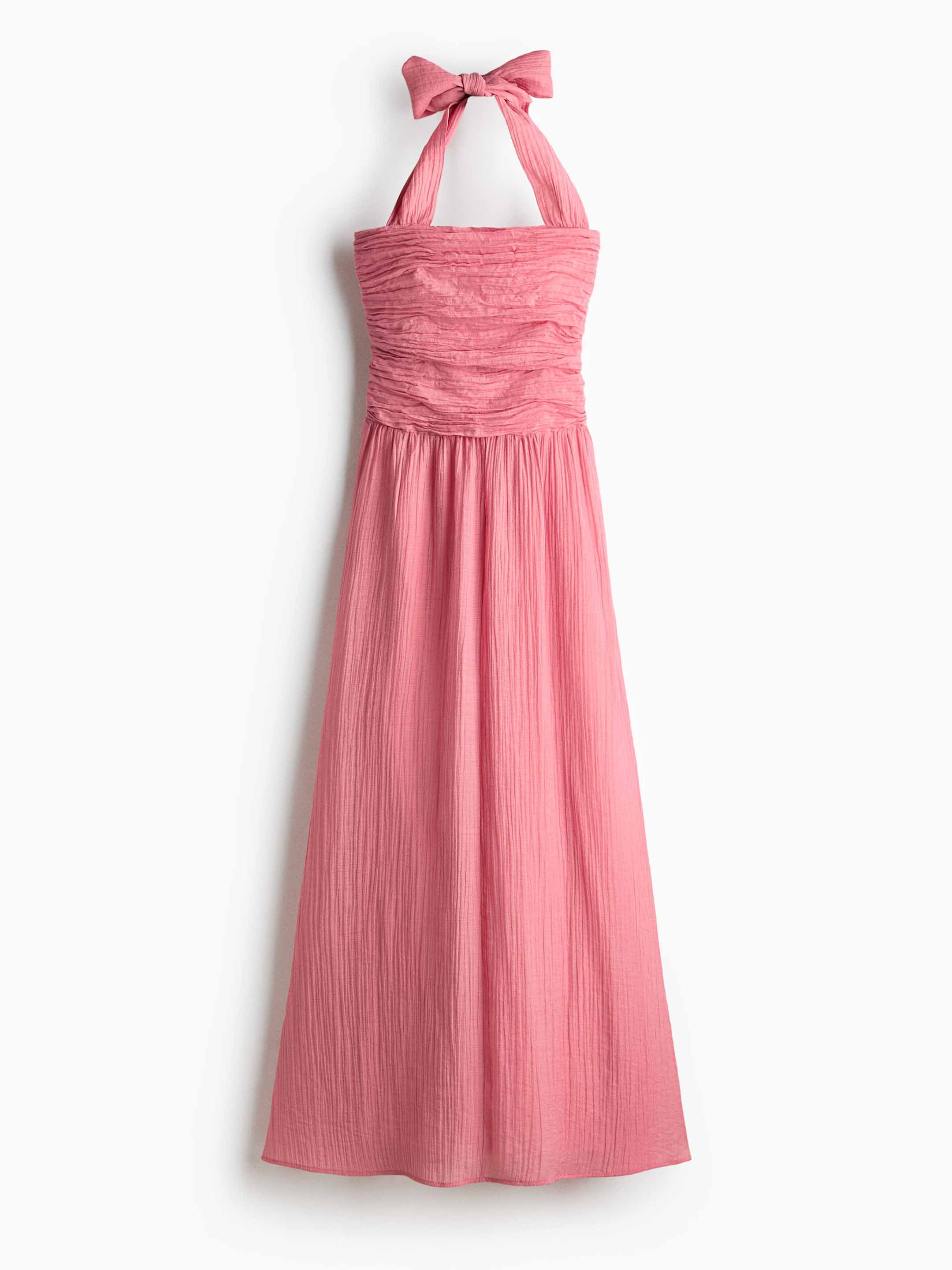 Elegant Halter Neck Ruched Waist Flowing Maxi Dress