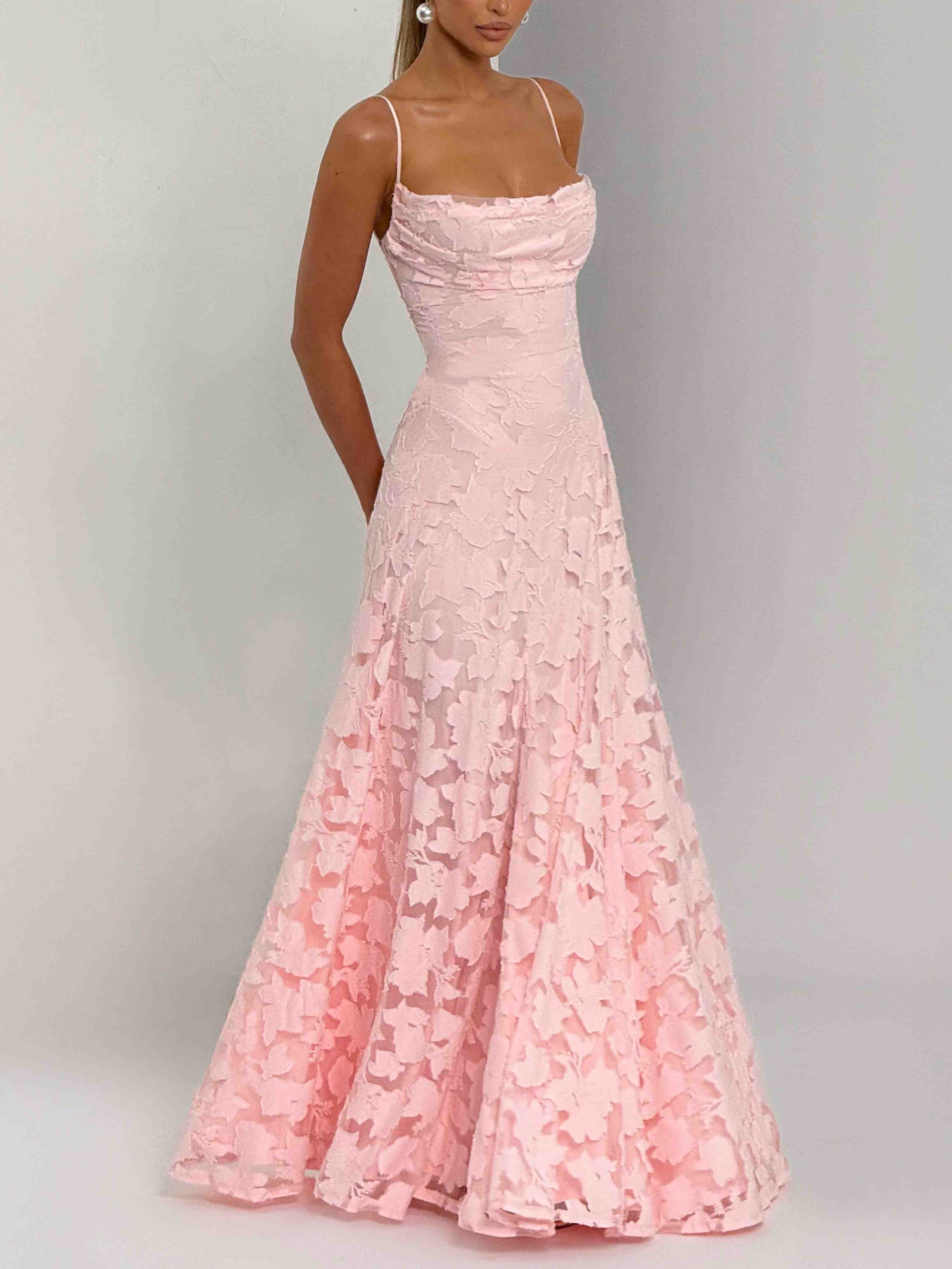 Elegant Floral Lace Spaghetti Strap Maxi Dress