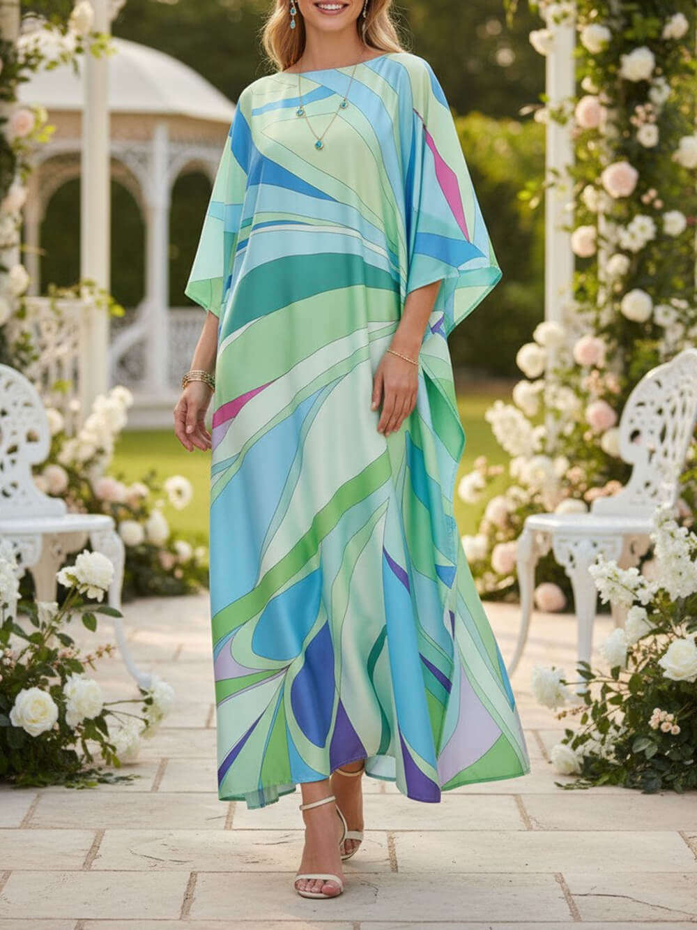 Exquisite Blue Ocean Kaftan Beach Maxi Dress