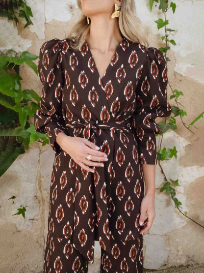 Retro Bohemian Ikat Print Belted Blazer Top