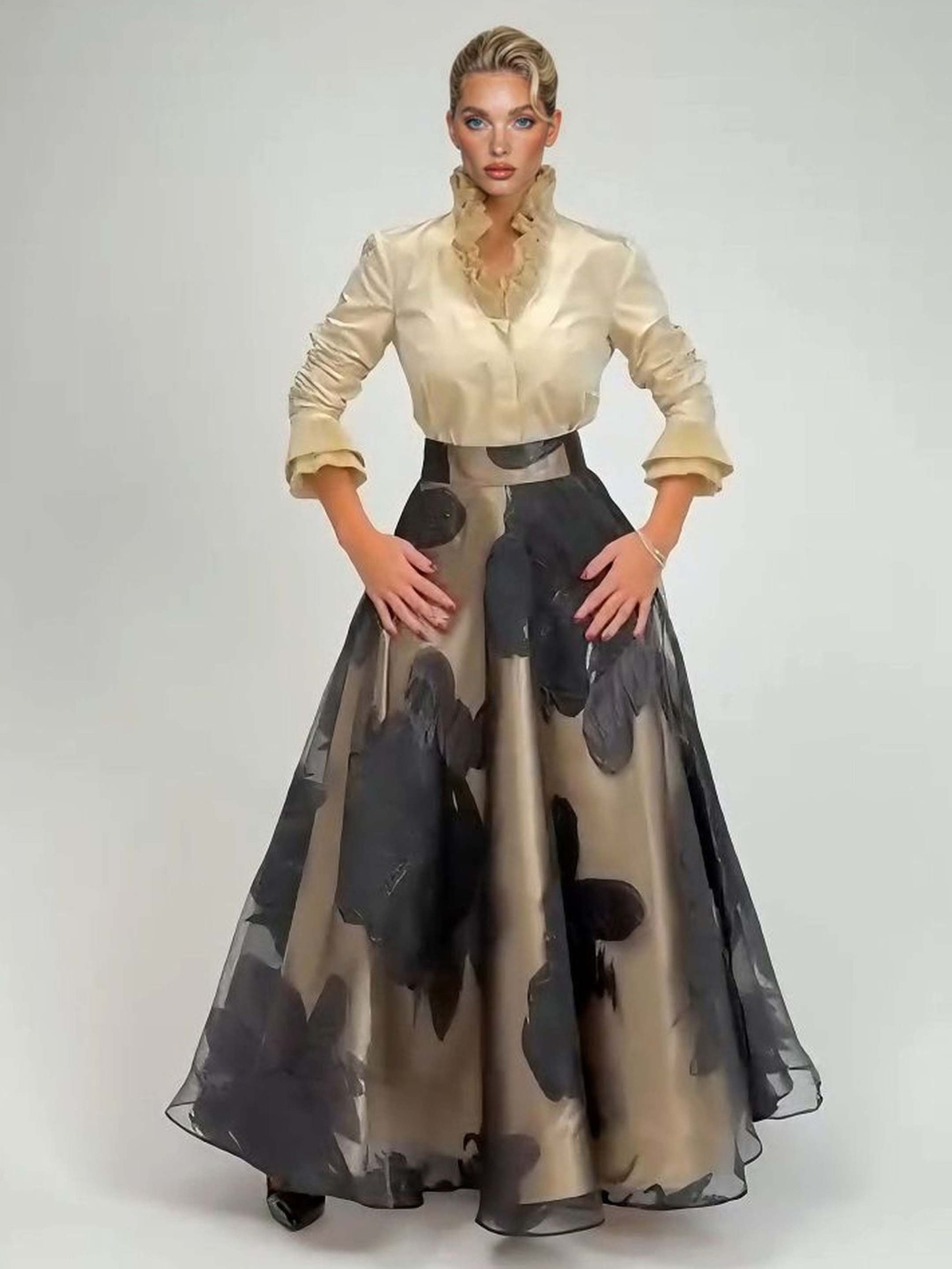 Elegant Satin Ruffled Top Two-piece Set