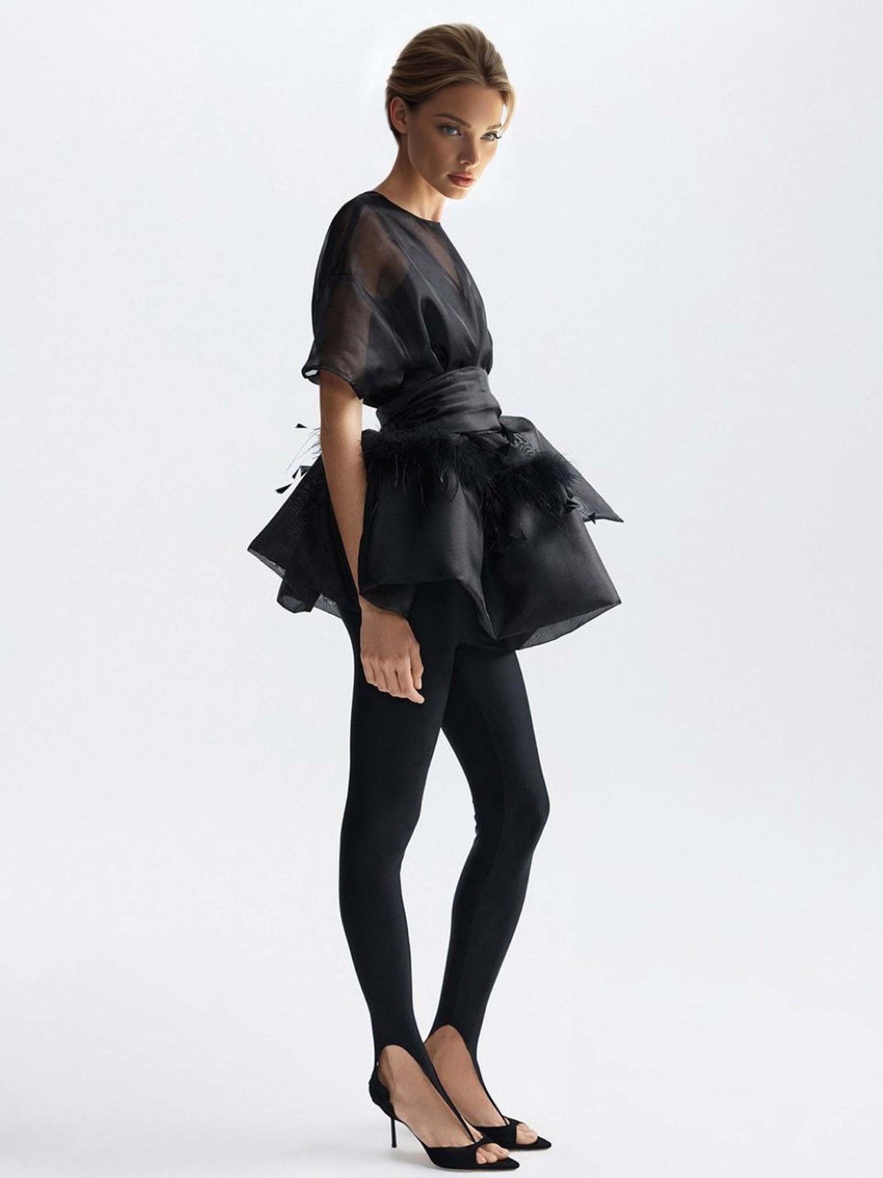 Elegant Feather Organza Top Two-Piece Set