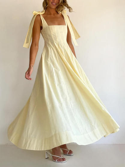 Classic Casual Patchwork Tie-Waist A-line Maxi Dress