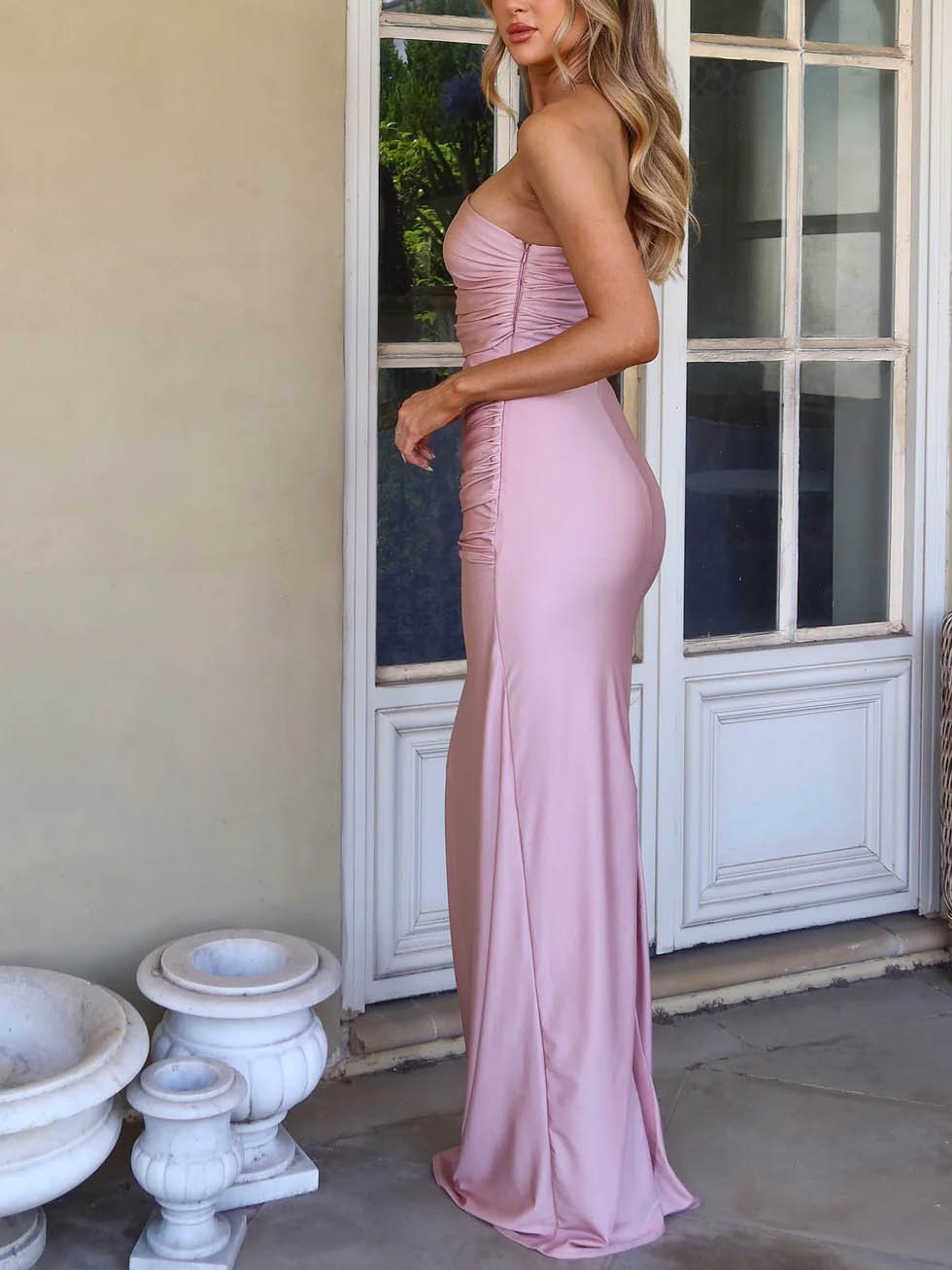 Elegant Asymmetric One Shoulder Knit Gown Maxi Dress