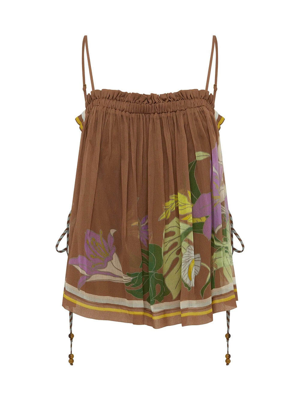 Exquisite Ruffled Adjustable Strap Camisole with Drawstring Slit Wide-Leg Pants Set