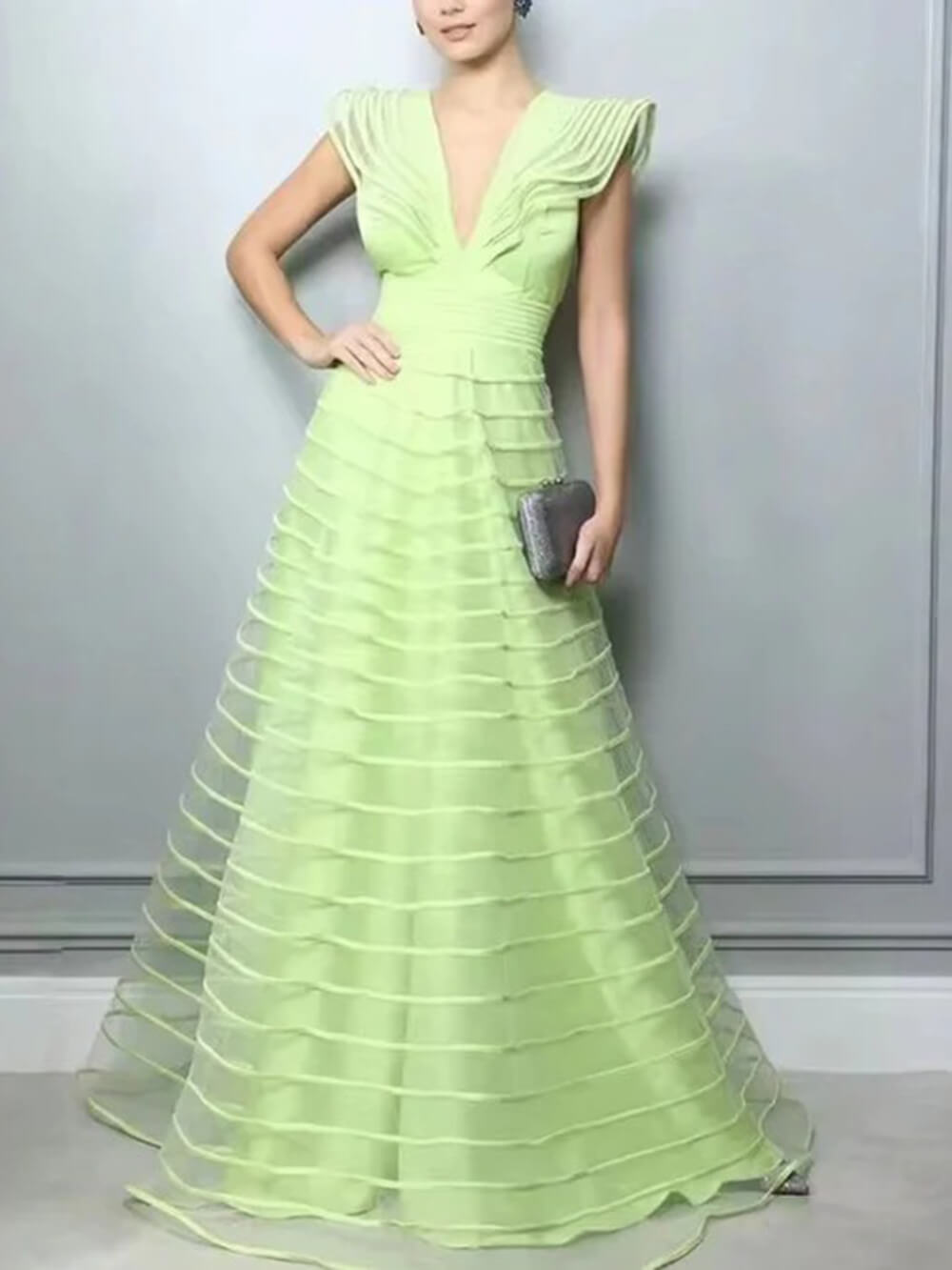 Exquisite Mesh-Panel Deep V-Neck Party Maxi Dress