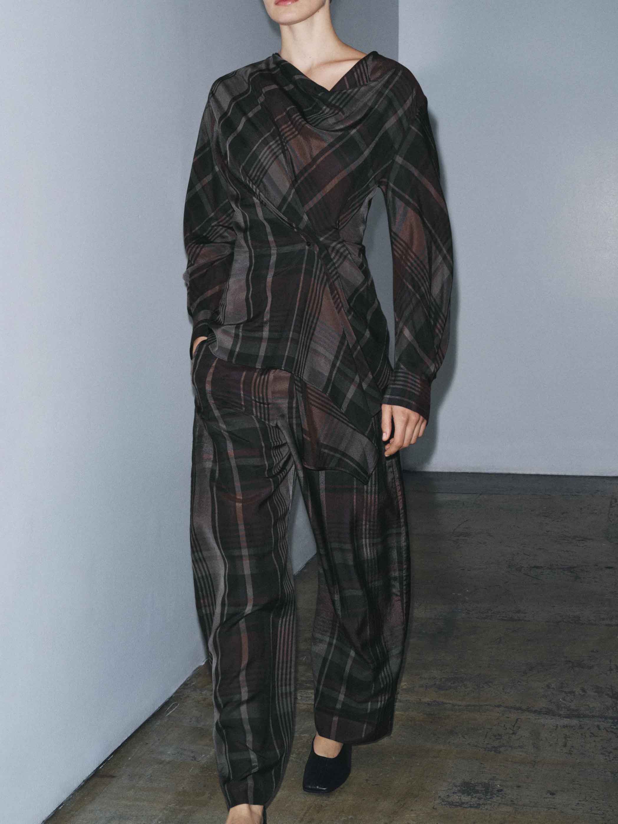 Plaid Straight-Leg Tailored Pants
