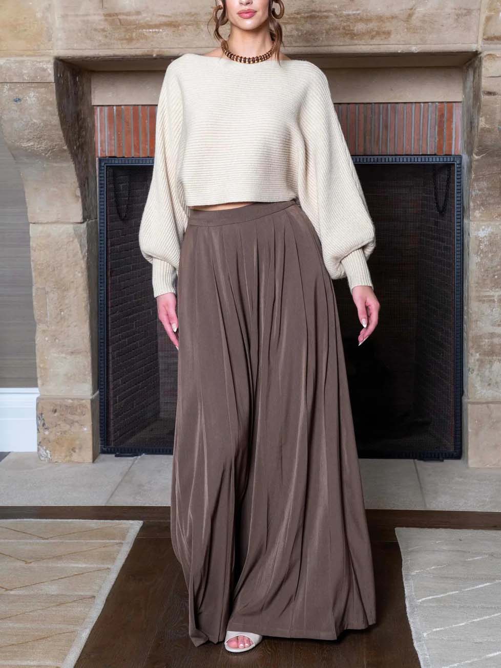Elegant One-shoulder Pleated Top And High-waisted Pants Set