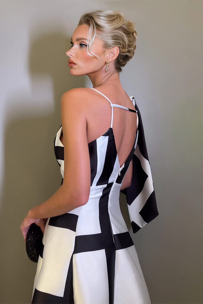 Chic Black And White Colorblock Spaghetti Strap A-Line Party Maxi Dress